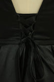 2024 Evening Dress Concise A-Line Floor Length Lace-Up Satin Black Plus PD6PLGEY