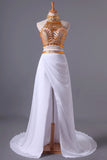 2024 Two-Piece Prom Dresses High Neck With Beading P8X9SBN7