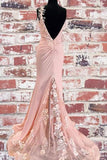 Unique Mermaid V Neck Spaghetti Straps Pink Prom Dresses, Cheap Party Dress STI15605