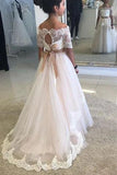 A Line Off the Shoulder Half Sleeve Flower Girl Dresses with Lace up, Wedding Party Dresses STI15550
