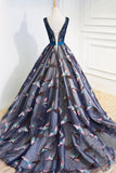 2024 Beautiful Prom Dresses Ball Gown V Neck Lace Beading Bowknot Tulle PC98HKXP