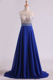 2024 Halter Beaded Bodice Prom Dresses A Line Chiffon & Tulle Sweep Train P8913QKY
