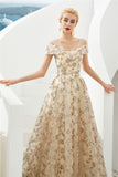 Elegant A Line V Neck Off the Shoulder Beads Prom Dresses with Lace STI20414