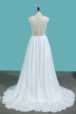 2024 A Line Chiffon High Neck Wedding Dresses With Beads And Slit PXABS871