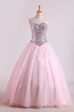 2024 Awesome Ball Gown Sweetheart Prom Dresses Beaded Floor Length Lace PNGE4FN8