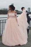 Off The Shoulder Long Sleeves A-Line Wedding Dresses Tulle Bridal STIP2K63XZ9