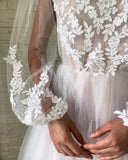 Jewel See Through Long Sleeve Ivory Lace Appliques Prom Dresses, Wedding Dresses STI15520