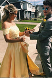 Elegant Two Pieces Yellow Off the Shoulder Prom Dresses Satin Appliques Party Dresses STI15210