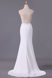 2024 See-Through High Neck Two Pieces Prom Dresses Spandex With Slit PBM4NTGT