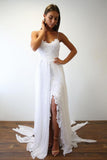 Spaghetti Straps Sweetheart White Lace Wedding Dresses with Chiffon Beach Bridal Dress STI15420