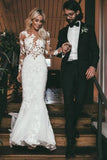 Long Sleeve See Through Mermaid Tulle Wedding Dresses Lace Appliques, Bridal Dresses STI15521
