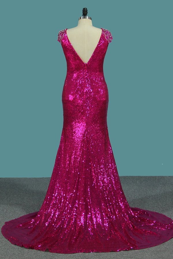 2024 Sequins Mermaid Scoop Prom Dresses With PF5RF4FR