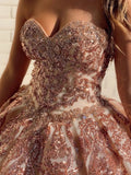 Rosewood Sequins Ball Gown Sweetheart Strapless Quinceanera Dresses with STI20433