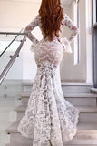 V-Neck Sheath Long Sleeves Ivory Lace Beach Wedding Dresses P2SJBX5C