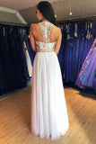 Unique A Line Colorful Beads Chiffon White Formal Dresses, Prom Evening Dresses STI15539