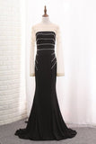 2024 Mermaid Bateau Long Sleeves Evening Dresses Satin With Pearls P7SX8Q23
