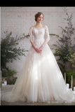 Wedding Dress With 3/4 Sleeves And Appliques PLQLKYGK