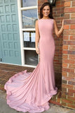 Boat Necking Long Sheath Pink Elegant Simple Cheap Prom Dresses PRMXFF6Z
