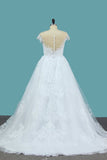 2024 A Line Lace Cap Sleeve Scoop Wedding Dresses With Beads PZ98FJLK