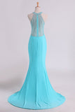 2024 Hot Prom Dresses Scoop Mermaid Spandex With Beading Sweep PKZ1SS54