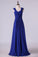 2022 Dark Royal Blue Prom Dresses A Line Straps Floor Length Chiffon PB2P1C64