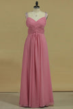 2024 Cross Back Straps A Line Prom Dresses With Beads Chiffon Floor P38BDPPQ