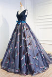 2024 Beautiful Prom Dresses Ball Gown V Neck Lace Beading Bowknot Tulle PC98HKXP