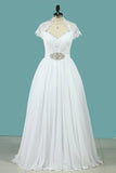 2024 A Line Wedding Dresses V Neck Chiffon With Sash PYTTEHP3