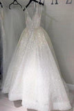 Pretty Long Ivory Sequin Shiny Lace Long Prom Dresses PHCJSTJS