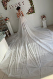 A Line Appliques Ivory Open Back Wedding Dresses, Long Beach Bridal Dresses STI14990