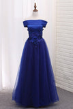 2024 A Line Boat Neck Tulle Prom Dresses With Applique PHM2CC1N