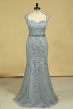 2024 Mermaid Beaded Waistband Evening Dresses With Applique PXJK72CT