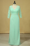 2024 3/4 Length Sleeve Mother Of The Bride Dresses V Neck Chiffon With PJL3THQC