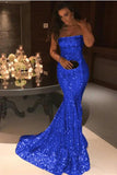 Sexy Mermaid Sequins Strapless Long Evening Dresses, Simple Prom STI15665