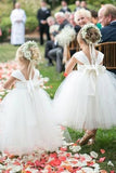 Cute A-line White Long Tulle Flower Girl Dress with Bowknot, Baby Dresses STI15572