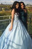 Princess Ball Gown Blue Appliques Strapless Quinceanera Dresses, Sweet 16 Dresses STI15290
