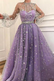 Prom Dress Long Sleeve Satin Lace A-Line Floor Length PFDBFP86