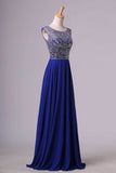 2024 Hot Selling Prom Dresses Dark Royal Blue A-Line Scoop Floor-Length P91SC5J1