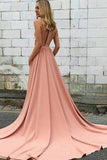 Modest Pink Long Open Back Simple Cheap Elegant Prom Dresses PJSBE4JZ