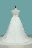 2024 Wedding Dresses A Line V Neck Lace & Tulle With PCEATMXZ