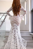 Long Sleeves Mermaid Lace V Neck Wedding Dresses with Slit, Wedding STI20423