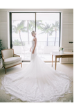 Sexy Appliqued Beach Wedding Dress With Racerback Illusion Neckline Wedding STIPBN4L9Q7