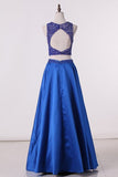 2024 Two-Piece Scoop Open Back A Line Prom Dresses Satin PSBPCET8
