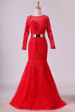 2024 Mermaid Scoop Mother Of The Bride Dresses 3/4 Length Sleeves With Applique P71AELNN
