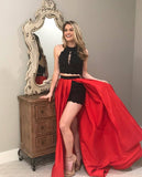 Black/Red Two Piece Shorts Prom Dresses