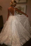 Sequins V-Neck Ivory Backless A-Line Sleeveless Elegant Plus Size Prom Dresses