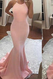 Halter Mermaid Halter Pink Backless Long Sleeveless Floor Length Long Prom Dresses