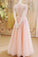 Charming A-Line Appliques Tulle Sexy Long Pink Floor-Length Prom Dresses