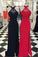 Charming Halter Red and Black Beaded Sleeveless A-Line Open Back Sexy Prom Dresses
