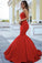 Red Chic Strapless Sleeveless Sweetheart Mermaid Satin Full-length Prom Dresses